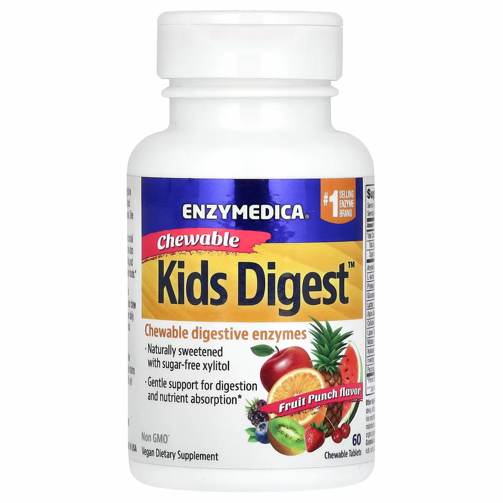 Enzymedica Kids Digest, Chewable Digestive Enzymes, Natural Fruit Punch Flavor