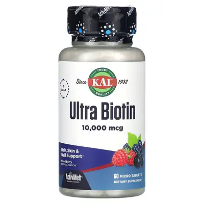 KAL Ultra Biotin 10,000 mcg ActivMelt — Soch, teri va tirnoqlar uchun vitaminlar
