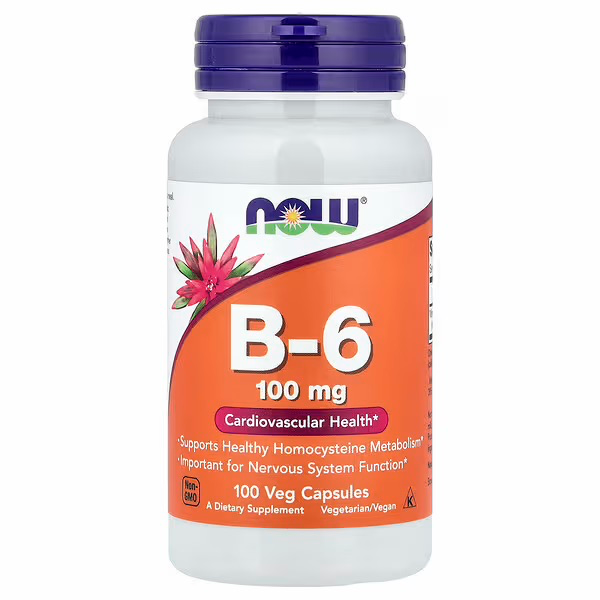 [00456] NOW Foods, B-6, 100 mg, 100 Veg Capsules