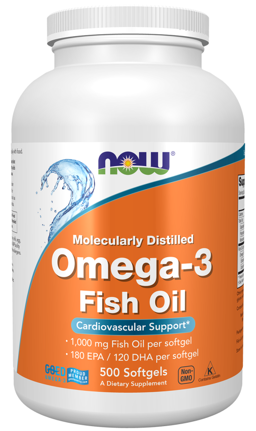 NOW Omega-3 Fish Oil, 1,000 mg, 180 EPA - 120 DHA (500 softgels)