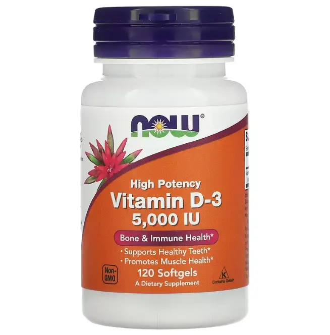 NOW Vitamin D-3, High Potency, 125 mcg (5,000 IU)(120 softgels)
