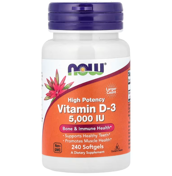 NOW Vitamin D-3, High Potency, 125 mcg (5,000 IU)(240 softgels)