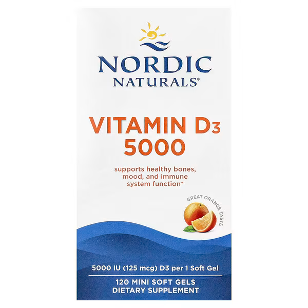 [01503] Nordic Naturals, Vitamin D3 5000, Orange, 125 mcg (5,000 IU), 120 Mini Soft Gels