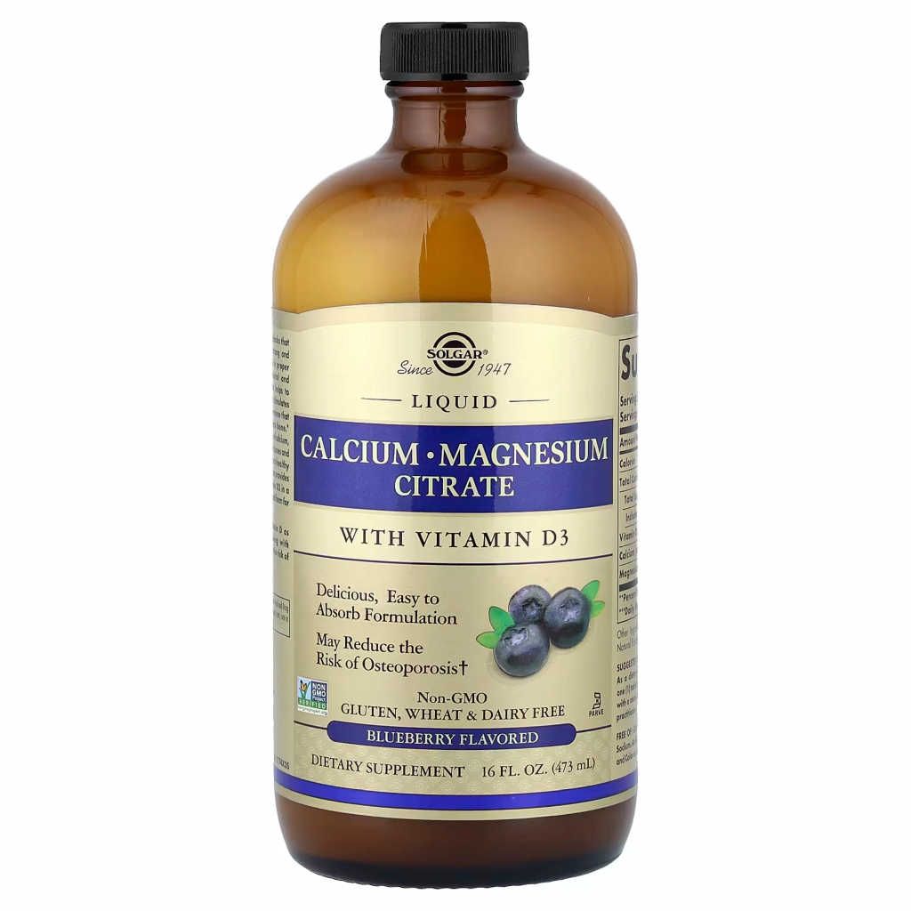 Solgar, Calcium Magnesium Citrate Liquid with Vitamin D3, Blueberry