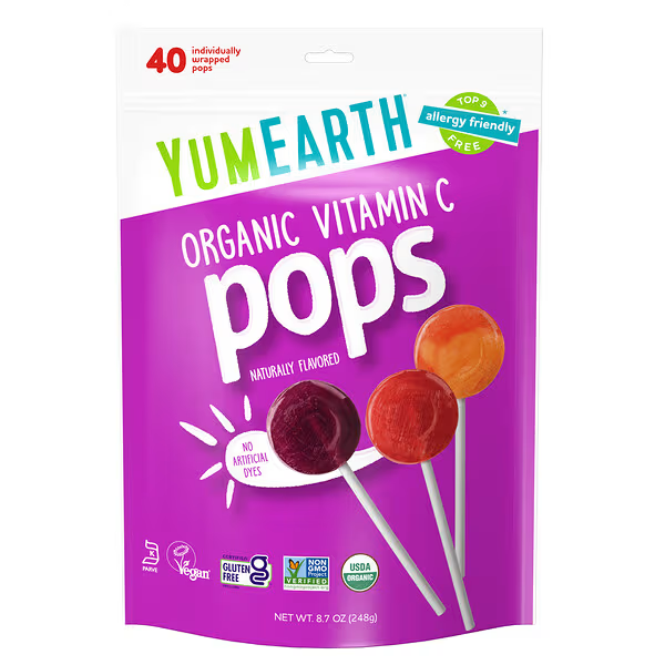 YumEarth, Organic Pops, Vitamin C, Assorted , (50 Pops)