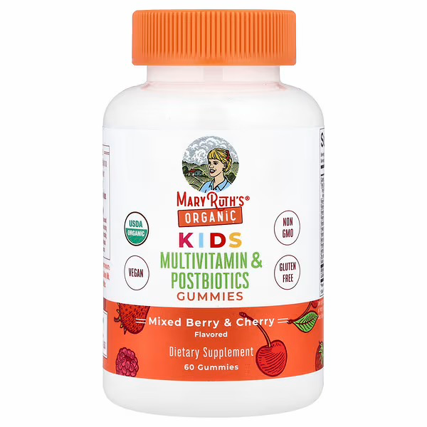 MaryRuth's, Organic Kids Multivitamin & Postbiotics Gummies, Mixed Berry & Cherry
