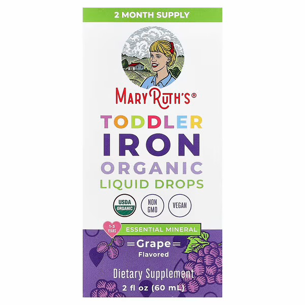 [70056] MaryRuth's, Toddler Iron Organic Liquid Drops, 1-3 Years, Grape, 3.5 mg
